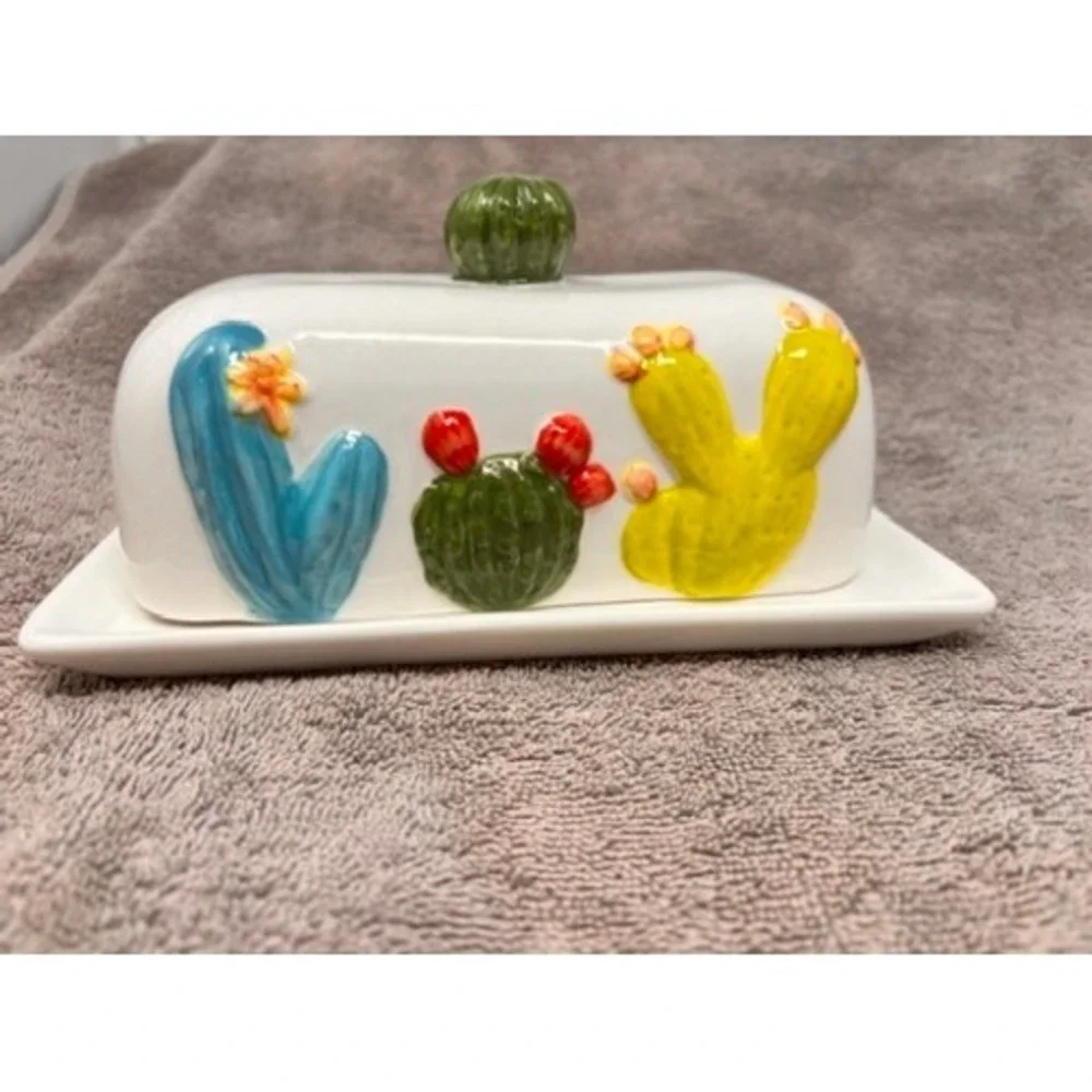 Ceramic Cactus Butter Dish Covered Southwest Desert Kitchen Decor 8